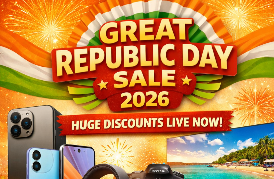 Amazon Republic Day Sale 2026 image with smartphones, electronics, fashion items and home appliances on discount