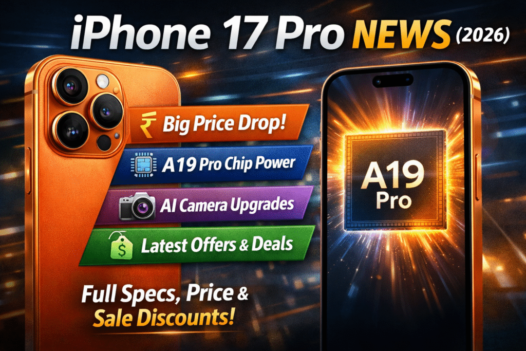 iPhone 17 Pro 2026 promotional image highlighting A19 Pro performance, advanced camera system and discounted price