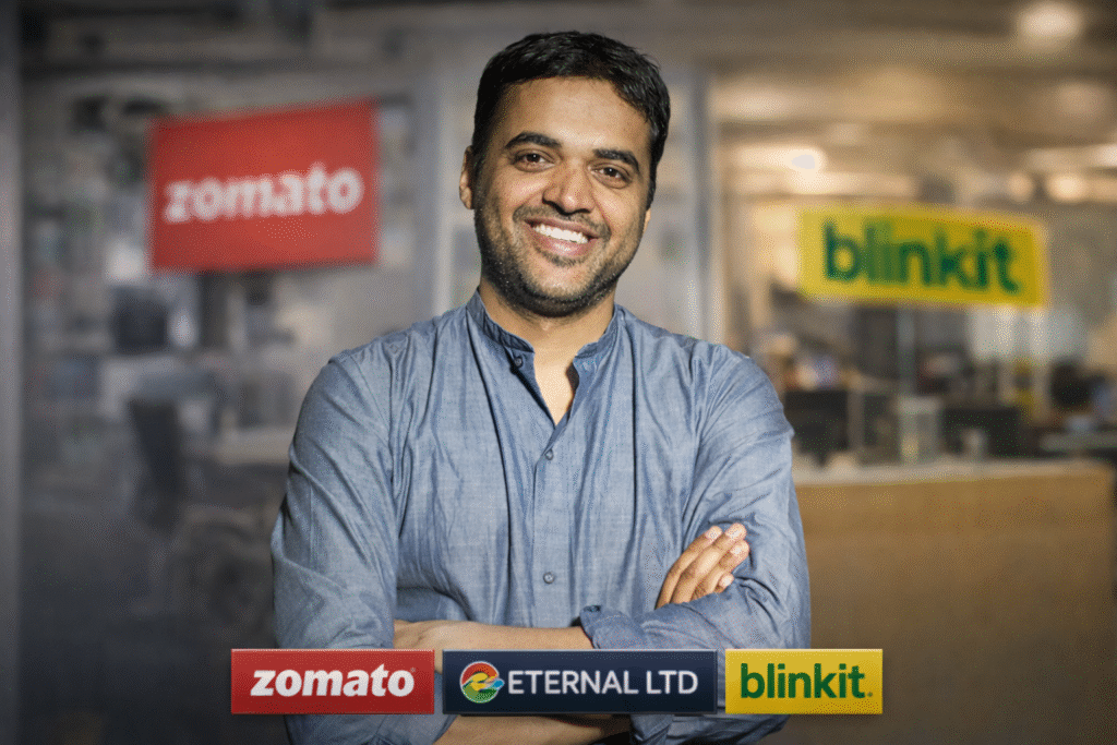 Deepinder Goyal, co-founder of Zomato, posing during the announcement of his resignation as CEO of Eternal Ltd, the parent company of Zomato and Blinkit.