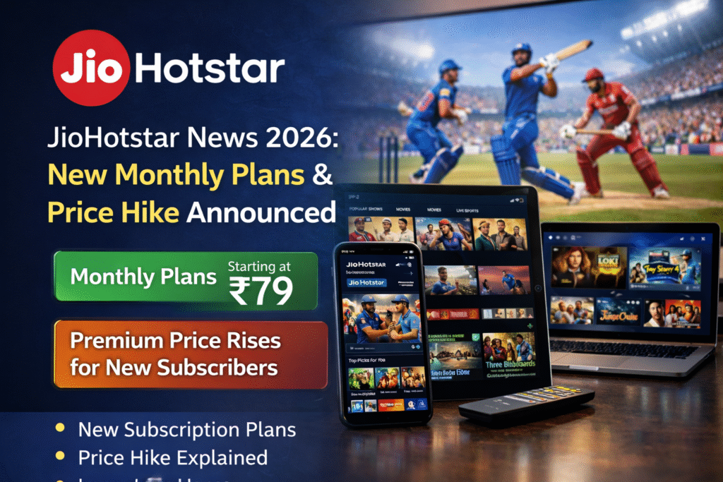 “JioHotstar news 2026 featuring new monthly plans starting at ₹79, price hike update, and streaming on mobile, tablet, laptop and TV.”