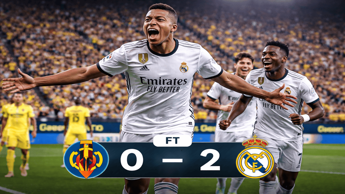 Villarreal vs Real Madrid: Mbappé’s Brilliance Sends Los Blancos to the Top of La Liga 1 Kylian Mbappé celebrates after scoring as Real Madrid defeat Villarreal 2–0 in a La Liga match at Estadio de la Cerámica.