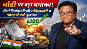 Robert Kiyosaki predicts silver price surge, silver bars and coins with rising chart for Indian investors