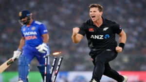 Matt Henry celebrates a wicket, highlighting his impact for New Zealand in the latest cricket match.