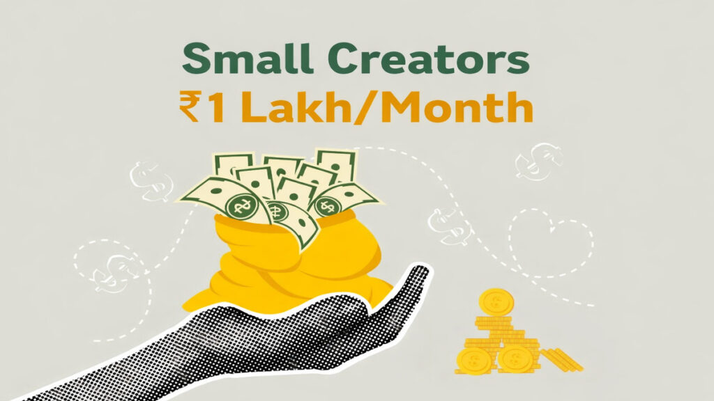 Illustration showing small creators in India earning ₹1 lakh per month through online content creation